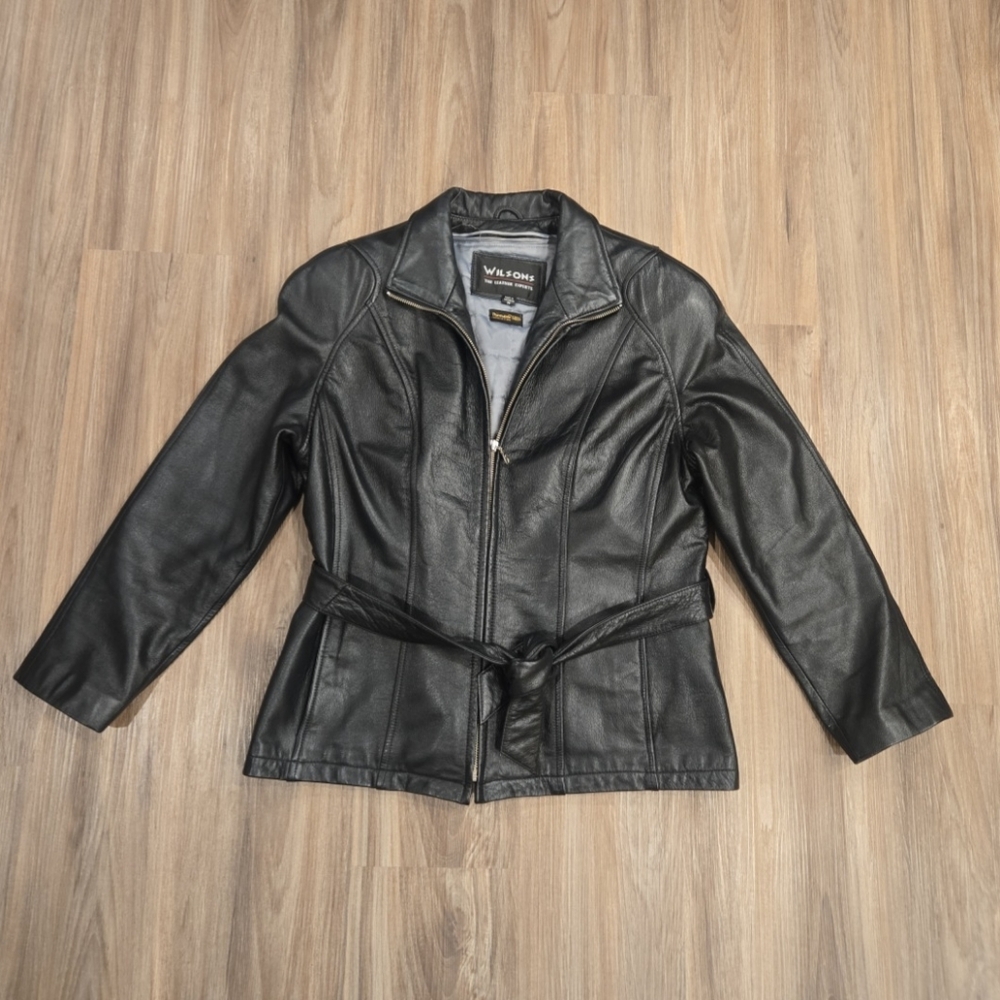 Wilsons Leather Thinsulate Lined Full Zip Motorcycle Belted Jacket